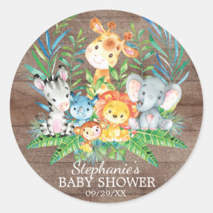 Sticker Rond Safari Jungle Animaux Baby shower Favoriser Sticke