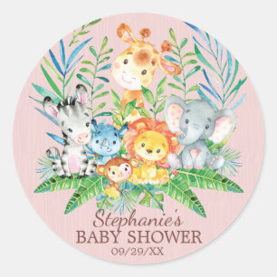 Sticker Rond Safari Jungle Animaux Baby shower Favoriser Sticke