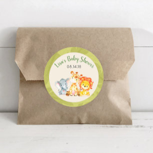 Sticker Rond Safari Jungle Animaux Baby shower Favoriser Sticke