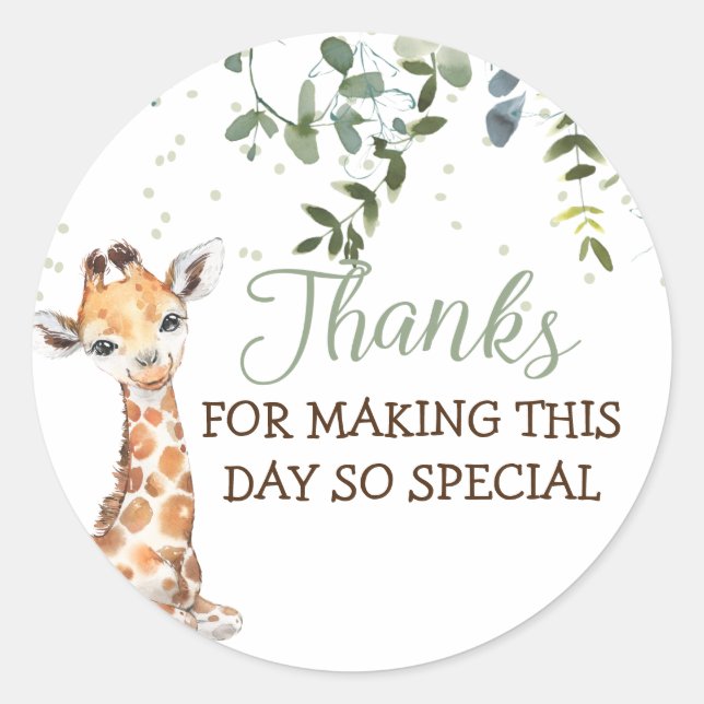 Sticker Rond Safari Jungle Giraffe Sage Merci vert (Devant)