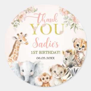 Sticker Rond Safari Sweet Girl Floral Anniversaire 
