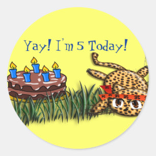 Sticker Rond Safari Ultra mignonne Leopard Invitations d'annive