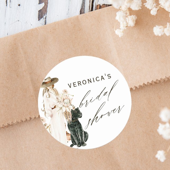 Sticker Rond Safari Wild Leopard Boho Lady Fête des mariées (Créateur téléchargé)