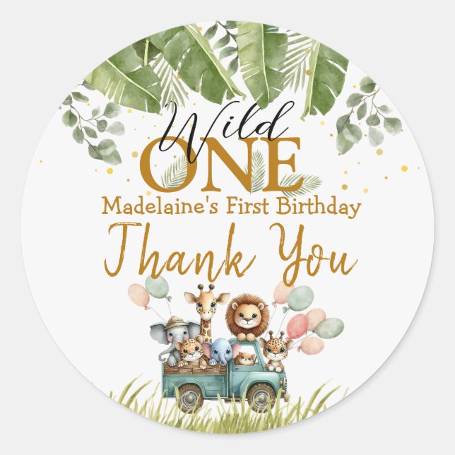 Sticker Rond Safari Wild One 1er anniversaire (Devant)