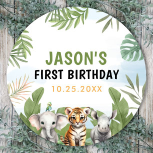 Sticker Rond Safari Wild One 1st Boy Birthday