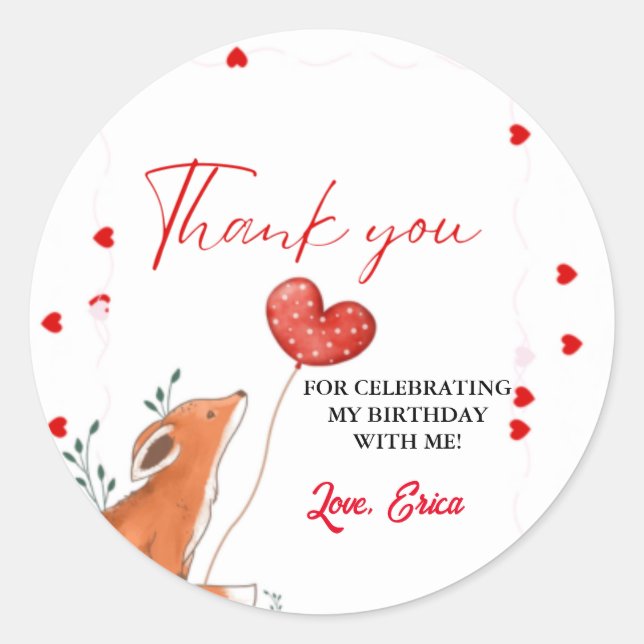 Sticker Rond Safarie valentine Heart Merci Anniversaire (Devant)