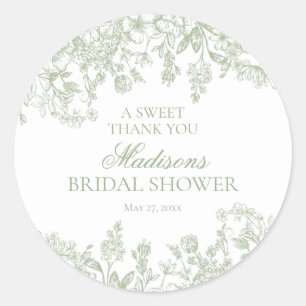 Sticker Rond Sage Chinoiserie Vintage Floral Mariage