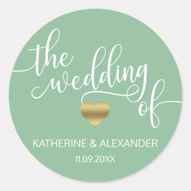 Sticker Rond Sage d'or moderne vert LE MARIAGE des phoques (Devant)