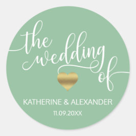 Sticker Rond Sage d'or moderne vert LE MARIAGE des phoques