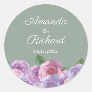 Sticker Rond Sage Dusty rose violet Mariage Floral