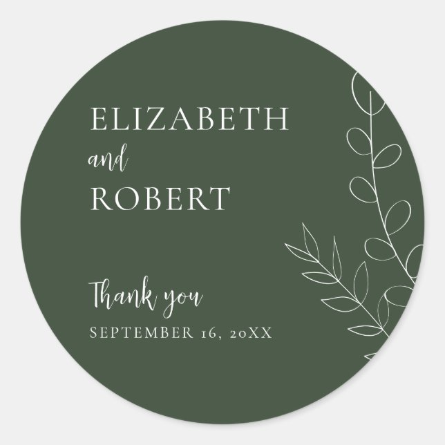 Sticker Rond Sage Floral Script Mariage Élégant Minimal Simple (Devant)