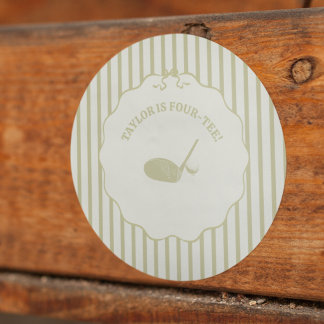 Sticker Rond Sage Green and Cream Stripes Golf Themed Party
