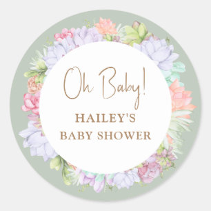 Sticker Rond Sage Green Boho Cactus Désert Oh Baby shower