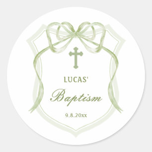 Sticker Rond Sage Green Bow Crest Baptême