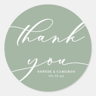 Sticker Rond Sage Green Calligraphie Mariage Merci