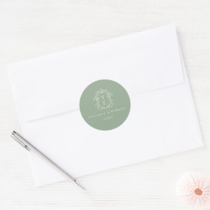 Sticker Rond Sage Green Crest Monogramme Mariage Enveloppe Scea