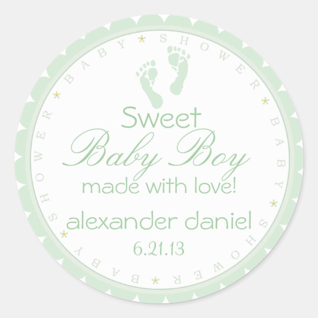 Sticker Rond Sage Green Footprints Baby Boy Douche (Devant)