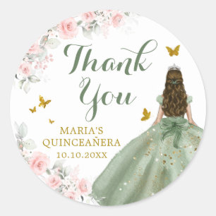 Sticker Rond Sage Green Gold Royale fille Sweet sixteen Anniver