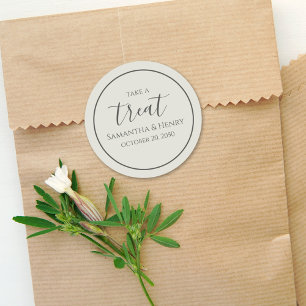 Sticker Rond Sage Green Mariage Simple Calligraphie Script Trea