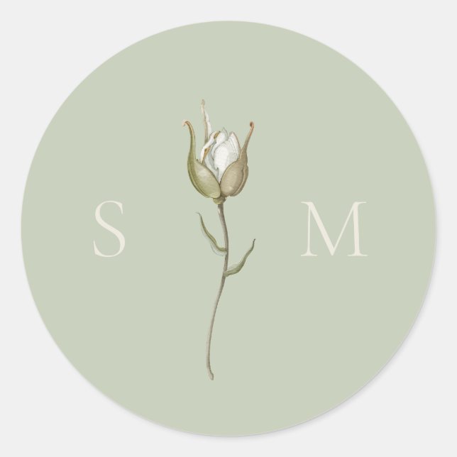 Sticker Rond Sage Green Monogram Wedding (Devant)