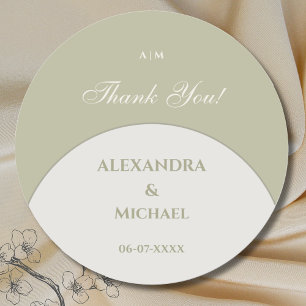 Sticker Rond Sage Green Monogramme Japandi Mariage Merci