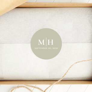 Sticker Rond Sage Green Monogramme Mariage Favoriser Personnali