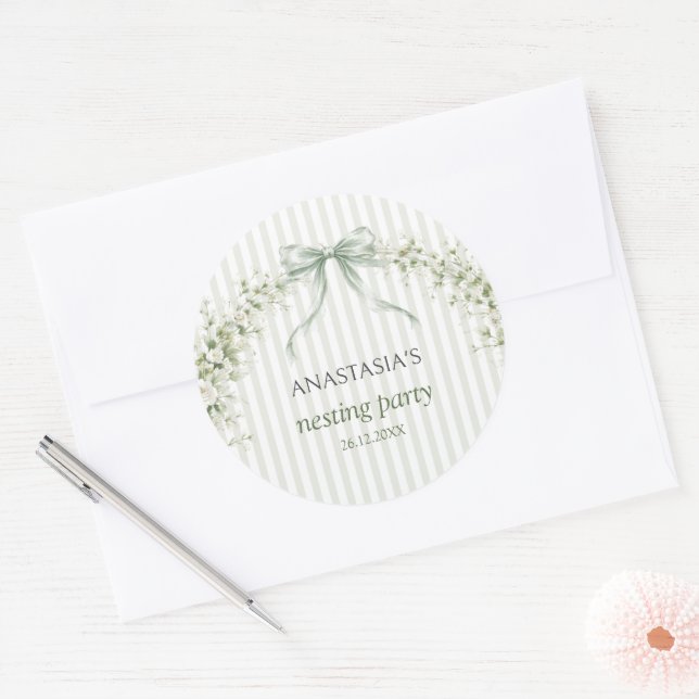 Sticker Rond Sage Green Nesting Party Baby Shower (Enveloppe)