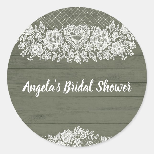Sticker Rond Sage Green Rustique Dentelle en bois Ferme Grange  (Devant)