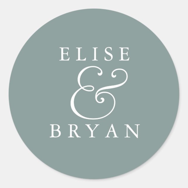 Sticker Rond Sage Green Simple Moderne Élégant Mariage (Devant)
