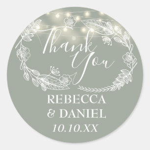 Sticker Rond Sage Green String éclaire le Merci Floral
