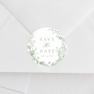 Sticker Rond Sage Green Toile Mariage victorien Enregistrer La