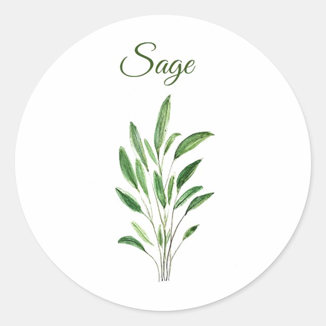 Sticker Rond Sage Herbes Aquarelle Cuisine Vert Rustique (Devant)