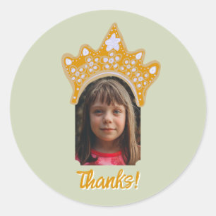 Sticker Rond Sage Mist Princess Couronne Fleurie Photo Annivers