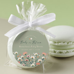 Sticker Rond Sage Moderne Bohème Fête de Bébé Fleur Sauvage en
