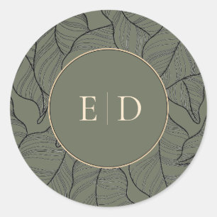 Sticker Rond Sage Monogramme élégant Floral moderne