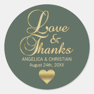 Sticker Rond SAGE PERSONNALISÉ VERT Gold LOVE & MERCI Mariage