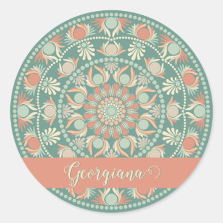 Sticker Rond Sage rétro et Mandala de sable personnalisé