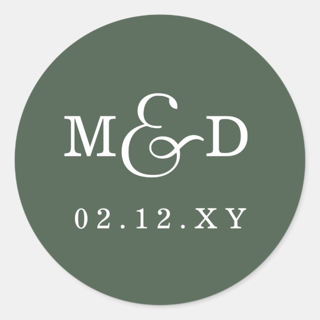 Sticker Rond Sage Simple Moderne Mariage Monogramme (Devant)