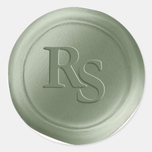 Sticker Rond Sage Vert Double Monogramme Mariage Cire Seaux