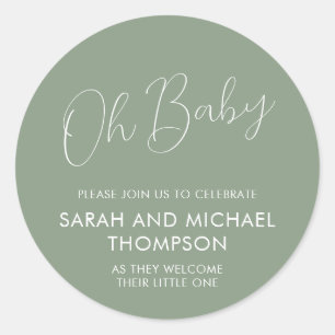 Sticker Rond Sage Vert Écriture Minimale Oh Bébé