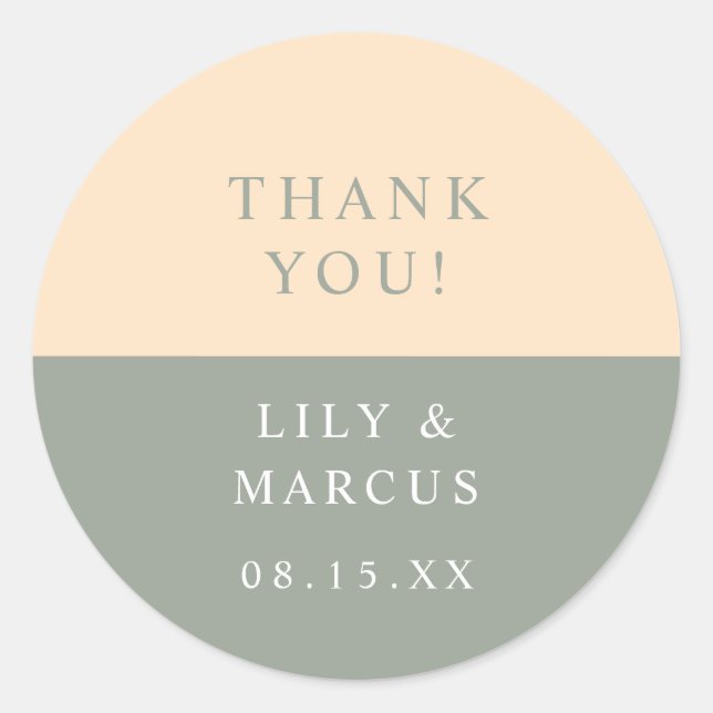 Sticker Rond Sage Vert Et Crème Merci Mariage Faveur (Devant)