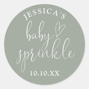 Sticker Rond Sage Vert Neutre Bébé Saupoudrer Douche Favoriser