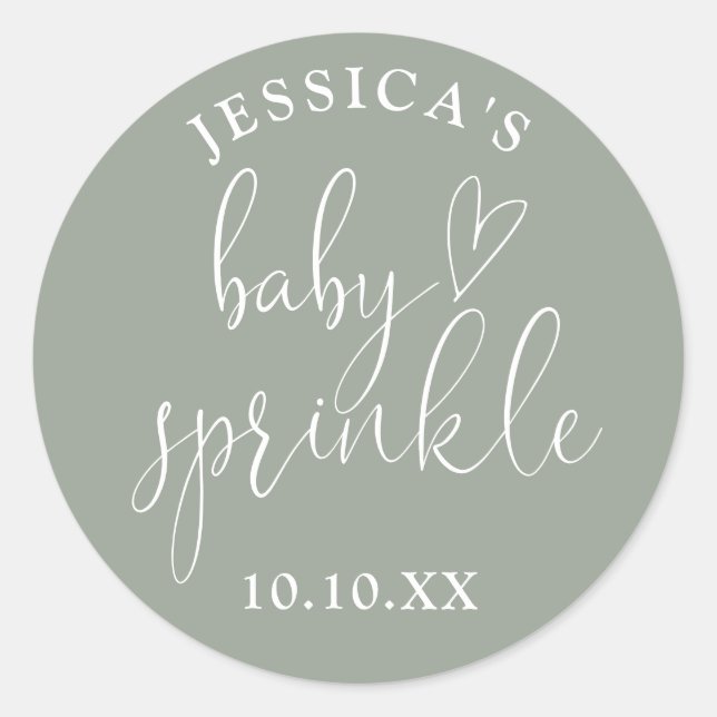 Sticker Rond Sage Vert Neutre Bébé Saupoudrer Douche Favoriser (Devant)