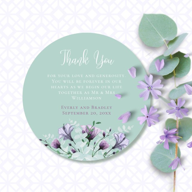 Sticker Rond Sage Vert Purple Aquarelle Mariage Floral (Créateur téléchargé)