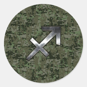 Sticker Rond Sagittaire d'argent Zodiac Woodland Camion numériq