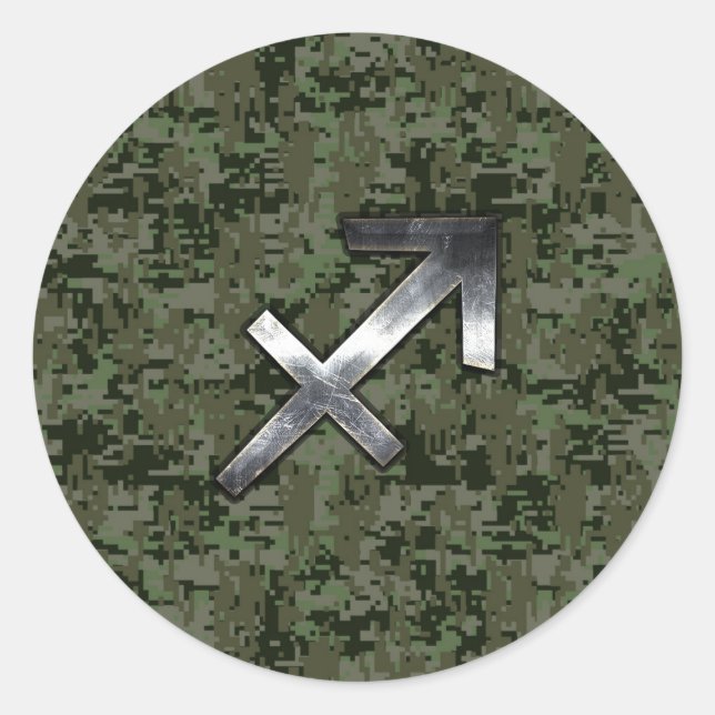 Sticker Rond Sagittaire d'argent Zodiac Woodland Camion numériq (Devant)