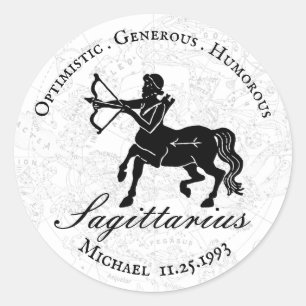 Sticker Rond  Sagittaire noir blanc Zodiaque Astrologie Personn