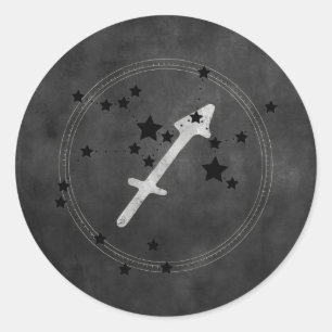 Sticker Rond Sagittarius archer noir argent étoiles zodiac astr