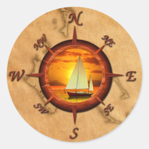 Sticker Rond Sailboat and compass rose