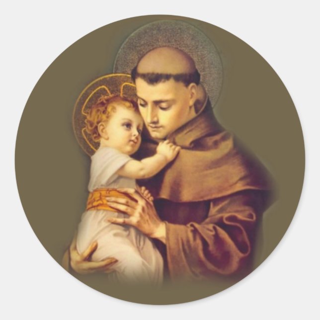 Sticker Rond Saint Antoine de Padoue avec Bébé Jésus (Devant)